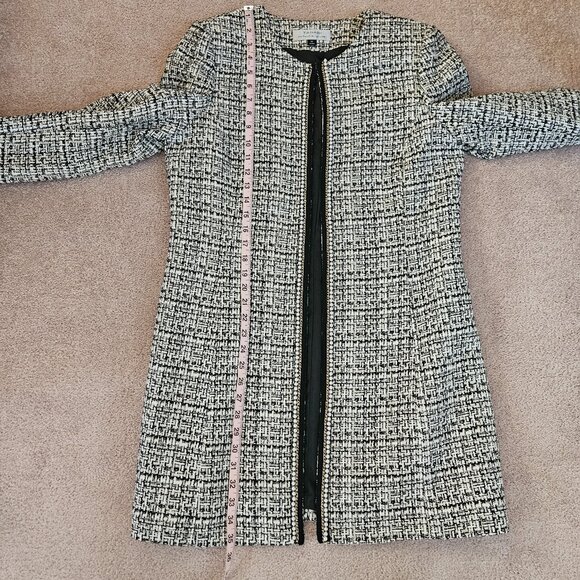 TAHARI Arthur Levine Coat/Jacket White & Black w/Pearls & Metallic Fibers Sz 12 - Picture 8 of 11